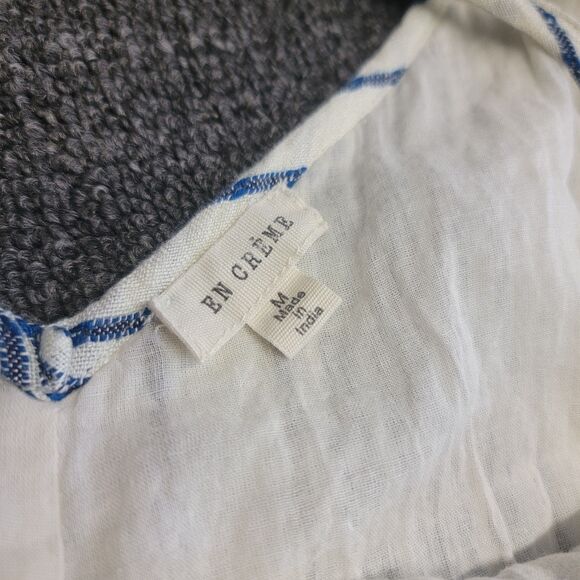 EN CREME Womens Medium Relaxed Cropped Striped Jumpsuit Romper V Neck Pockets - Picture 9 of 16